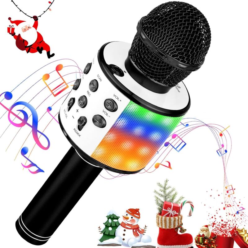 Kabelloses Bluetooth-Karaoke-Mikrofon mit mehrfarbiger LED-Beleuchtung, Karaoke-Mikrofon für Kinder/Erwachsene, Gesang, Club, Weihnachten,