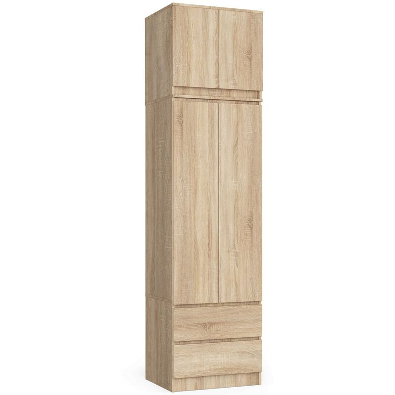 Kleiderschrank Akord S60 mit Aufsatz Sonoma-Eiche 60 cm 2 Türen 2 Schubladen 3 Ebenen B60 x H234 x T51 cm