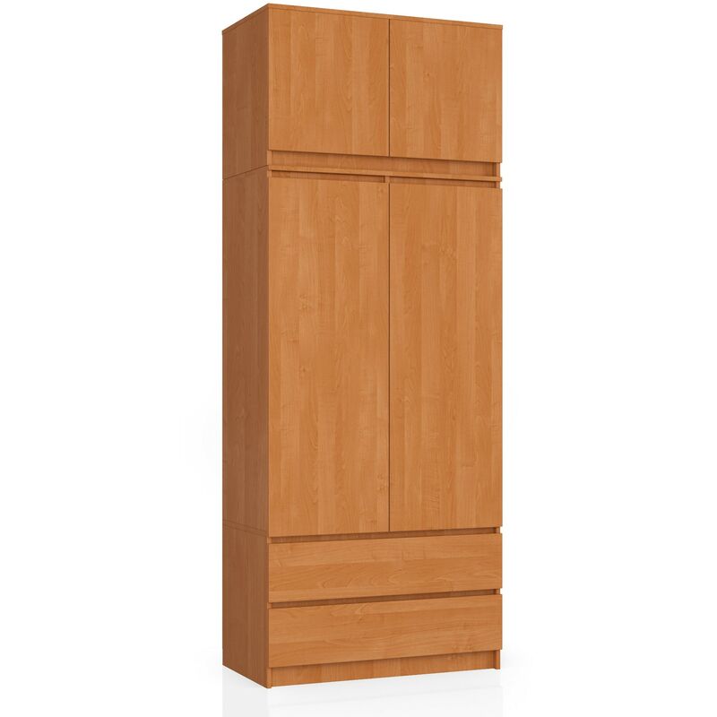 Kleiderschrank Akord S90 mit Aufsatz Erle 90 cm 2 Türen 2 Schubladen 6 Ebenen B90 x H234 x T51 cm
