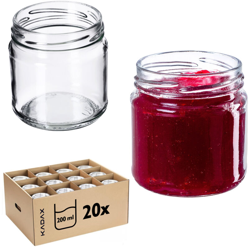 Kadax - 20er-Set kleine Marmeladengläser, 200 ml, Durchmesser: 66 mm, rund, für Honig und Gewürze, luf