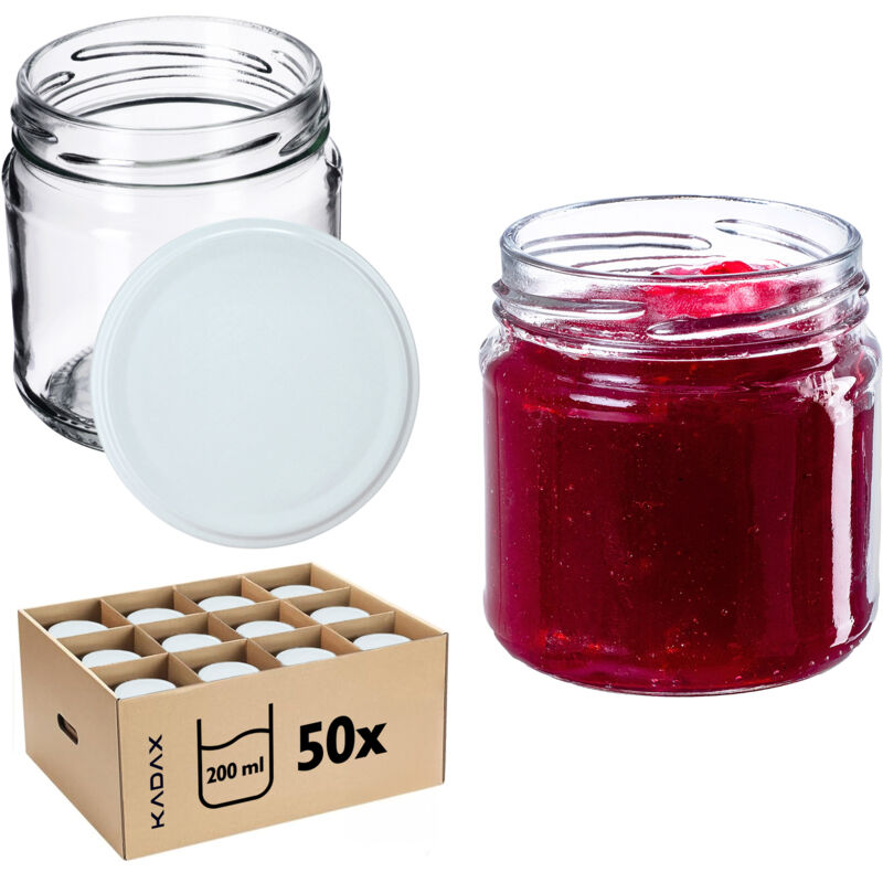 50er-Set kleine Marmeladengläser, rund, 200 ml, Durchmesser: 66 mm, für Honig und Gewürze, luf - Kadax