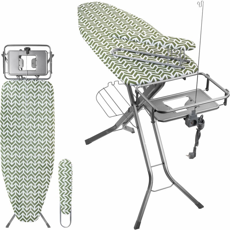 Kadax - Bügelbrett mit Steckdose, 130x48cm Dampfbügelbrett Grün