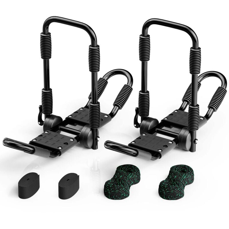 Wiltec - Kajak Dachträger bis 68 kg,2 Stück, Boothalterung klappbar in J-Form aus Aluminium, Autodachträger für Kajak, Kanu inkl. Gurte