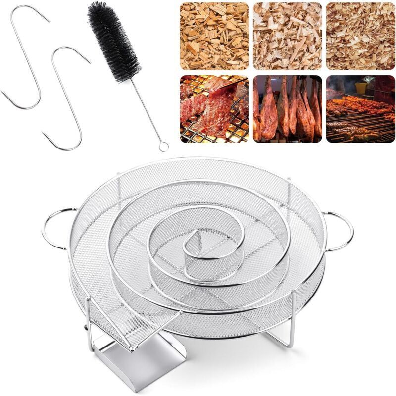 Kaltrauchgenerator aus Edelstahl zum Heiß- und Kalträuchern von Lachs, Steak, Wurst und Käse, inklusive Haken und Bürste. Kompatibel mit allen