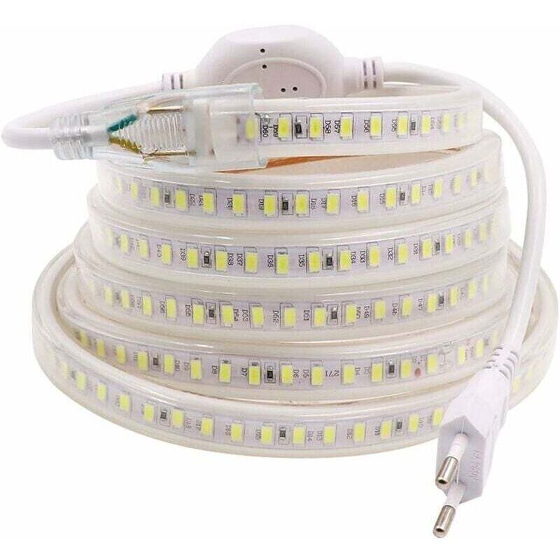 (Kaltweiß, 8 m) LED-Streifen, LED-Band, LED-Streifenleuchte, 220 V AC, 2835 IP68 wasserdicht, 144 LEDs/m, 900 lm, LED-Streifenleuchte