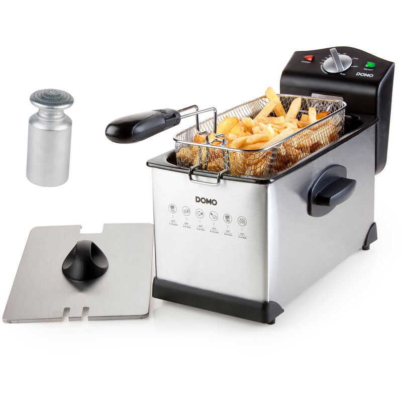 Kaltzonen Fritteuse Edelstahl mit Deckel, 3 Ltr. 2000W & Salzstreuer