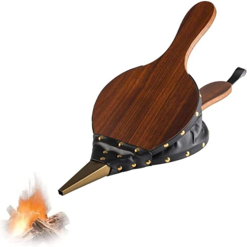 Kamin- und Grillholzbalg, Manueller Kaminbläser, Holzfeuergebläse, Kaminbalgdüse aus Gusseisen mit Aufhängeschnur, für Kamin, Grill, Camping im Freien