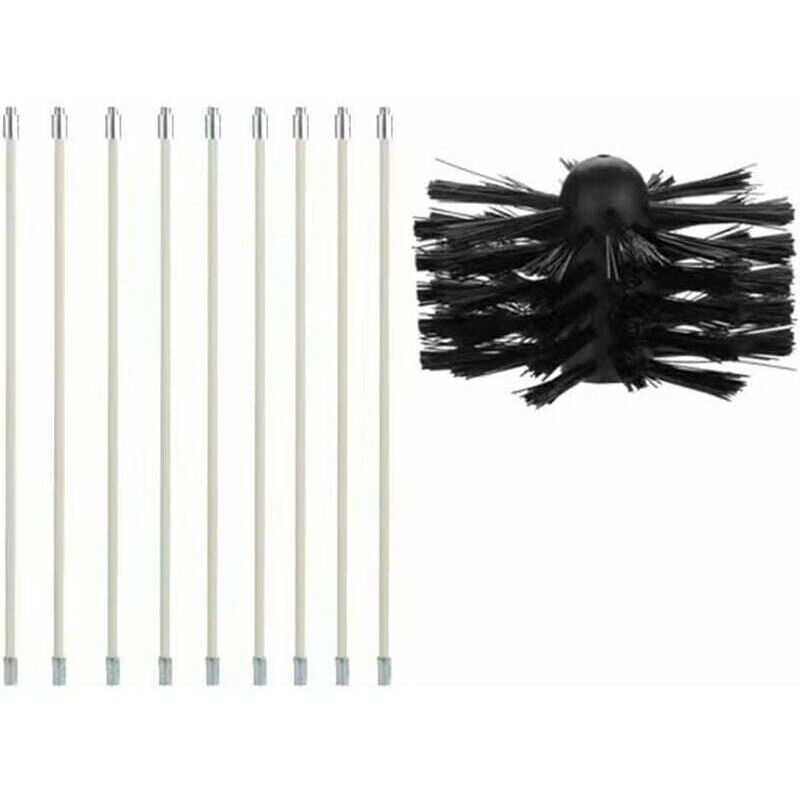Kaminbürsten-Set, Kaminreinigungswerkzeug, Bürste, Kaminkehrset enthält 9 (40 cm) flexible Stangen und 1 (100 mm) Pelletofen-Kaminkehrset-Kopf für