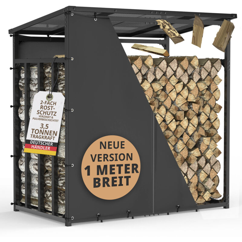 Kaminholzregal außen Metall mit Plane VERZINKT 185x105x185 Stapelhilfe Brennholz Lager für Feuer Holz Unterstand mit Dach