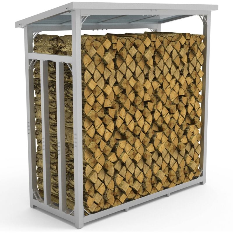 Kaminholzregal außen Metall VERZINKT 188x70x188 SILBER, Stapelhilfe Brennholz Lager für Feuer Holz Unterstand mit Dach