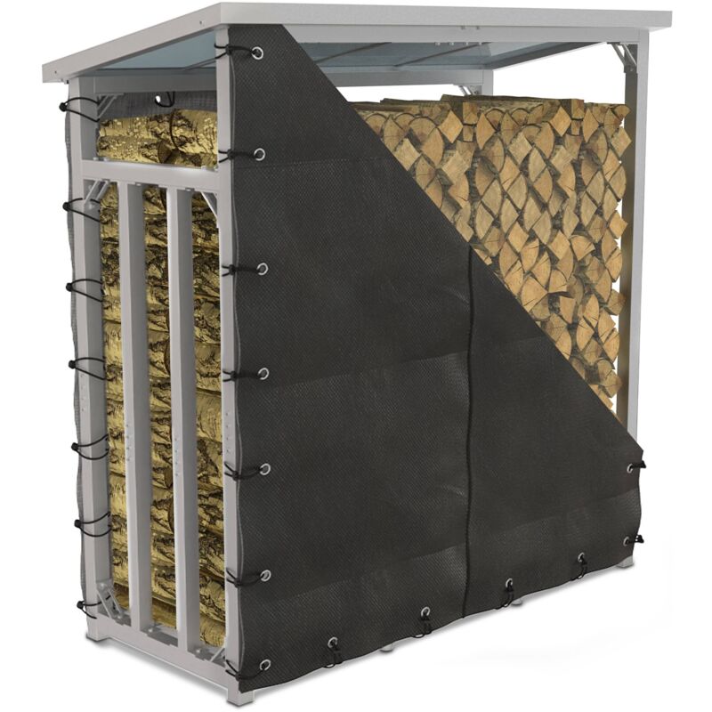 Kaminholzregal außen Metall VERZINKT mit Plane 188x70x188 Silber Stapelhilfe Brennholz Holz Unterstand mit Dach