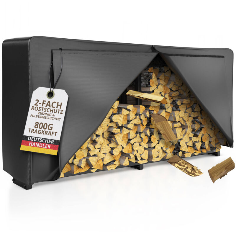 Lawa Living And Lifestyle - Kaminholzregal außen Metall verzinkt mit Plane 223x25x115 Stapelhilfe Brennholz 800kg Unterstand mit Dach