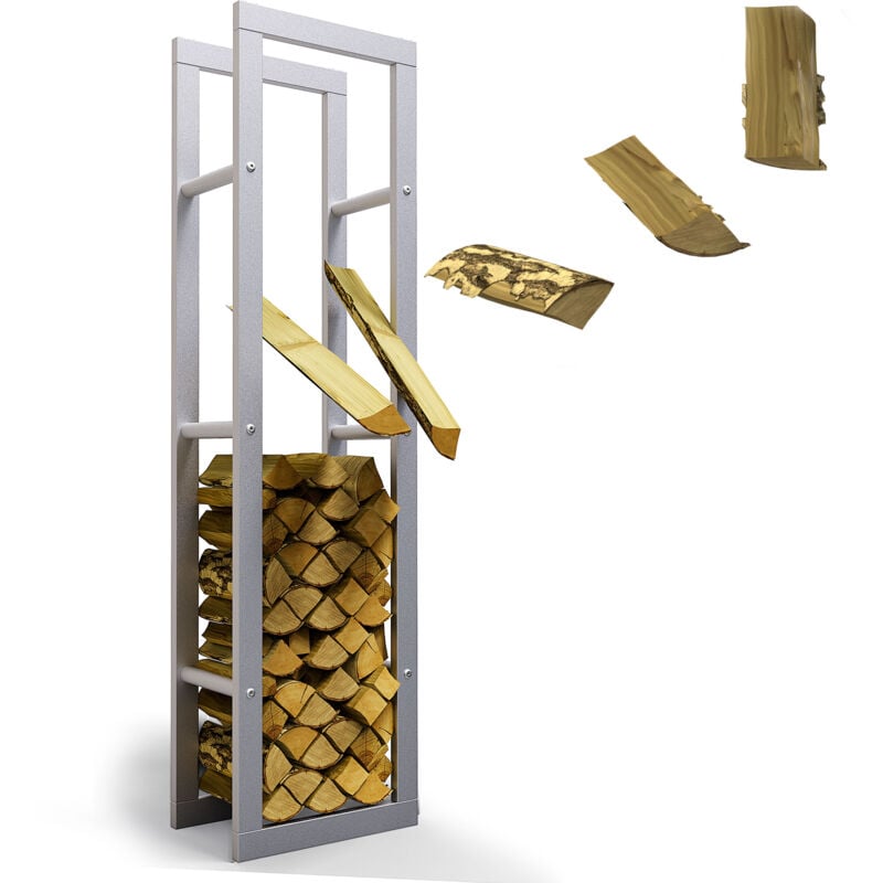 Lawa Living And Lifestyle - Kaminholzregal innen Metall verzinkt 40x25x150 silber, Stapelhilfe Kaminholz Brennholz Regal für Feuer Holz Holzlege