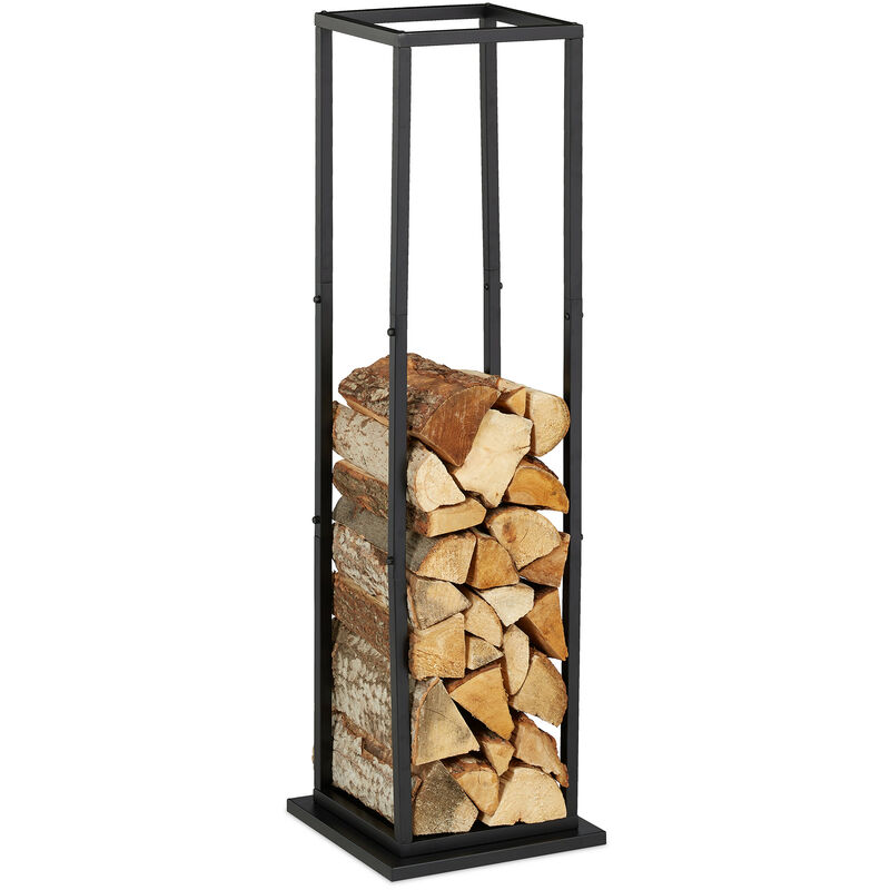 Relaxdays - Kaminholzregal, Metall, hbt: 121x35x35 cm, Brennholzregal hoch, für Feuerholz, Stapelholz, Brennholz, schwarz