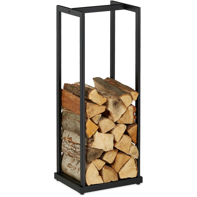 Kaminholzregal, Metall, Brennholzregal hoch, für Feuerholz, Stapelholz, Brennholz, hbt: 95x37x30 cm, schwarz - Relaxdays