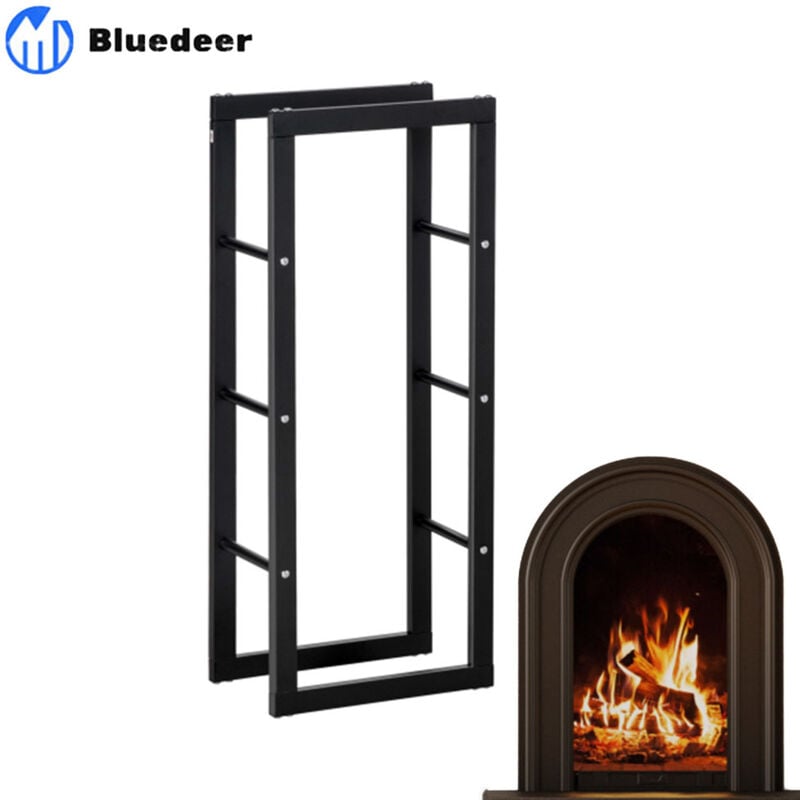 Kaminholzständer Kaminholzablage Feuerholzregal Kaminholzhalter 100kg Stahl-Schwarz-L40 x B25 x H100 cm