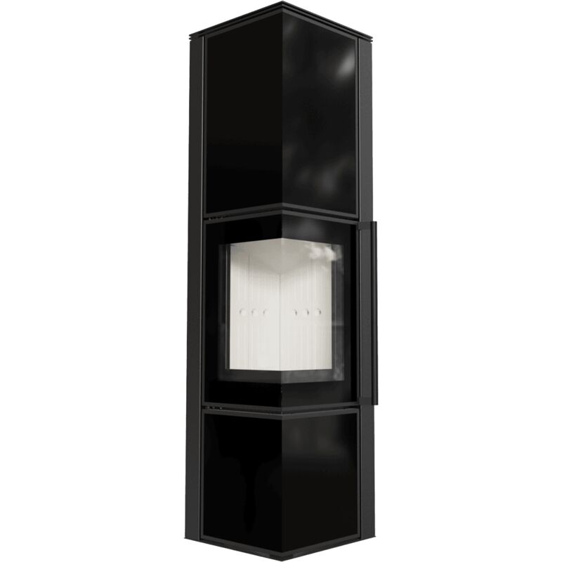 Kaminofen aus Stahl KRATKI TORA/L 8 kW Ø 150 Schwarzes Glaspaneel mit Türfeder