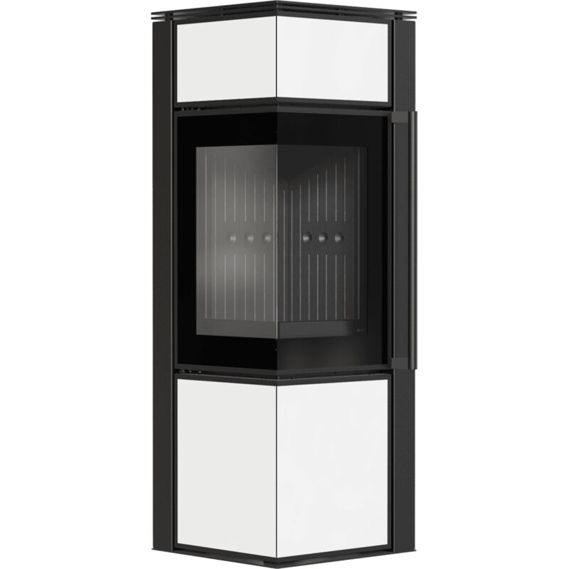 Kaminofen aus Stahl KRATKI TORA/S 8 kW Ø 150 Weißes Glaspaneel schwarz Verkleidung mit Türfeder