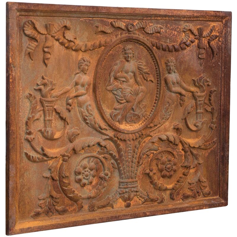 Biscottini - Platte Giebel Kamin Wappen Wanddekoration Wandschmuck Gusseisen Bodenschutz Kaminofen Wandschutz