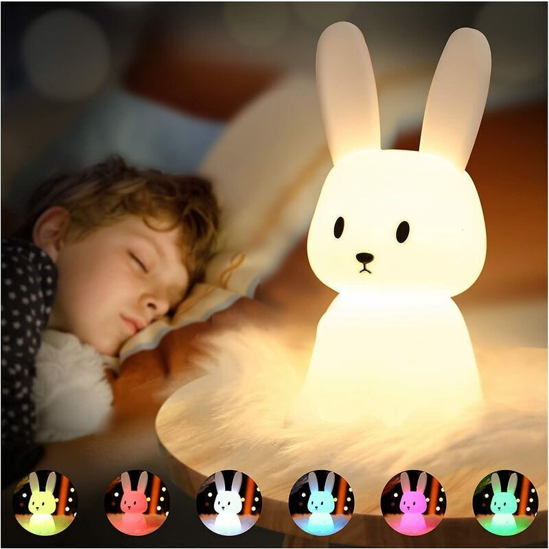 Kaninchen Baby Nachtlicht Touch 7 Farben USB wiederaufladbar kann zeitgesteuert werden Kinder Nachtlicht Deko Lampe für Weihnachtsdekoration