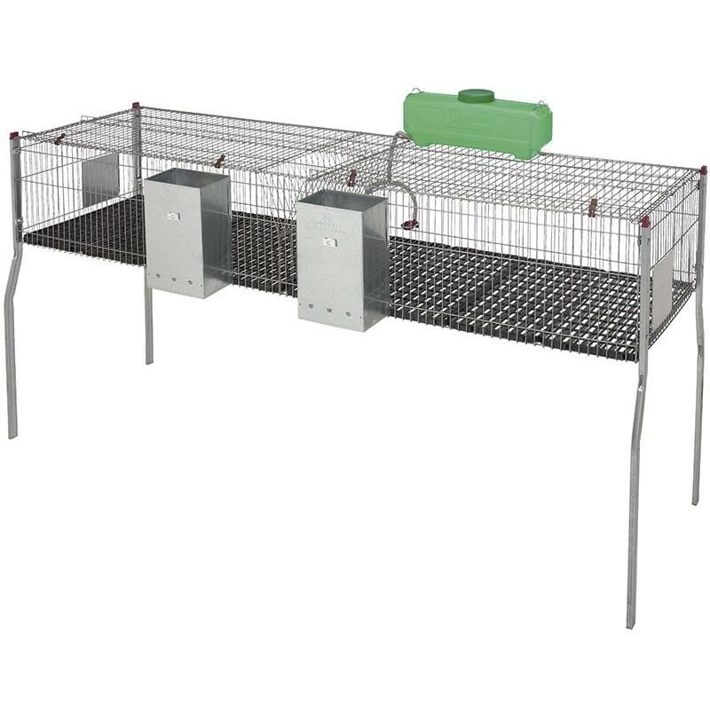 Suinga - Kaninchenkäfig 2 Fächer Kunststoffboden 200 x 62 x 99 cm ausgestattet mit Trichter und Tränken