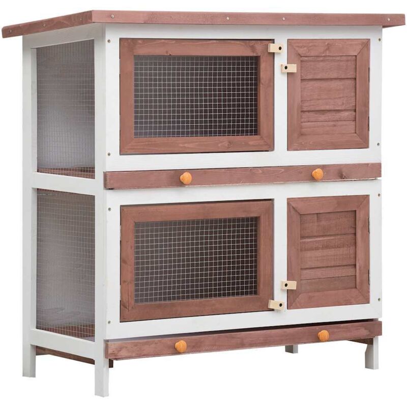 Kaninchenstall 4 Türen Braun Holz - Vidaxl