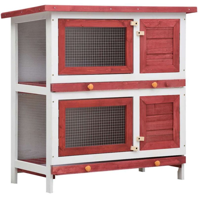 Kaninchenstall 4 Türen Rot Holz Vidaxl