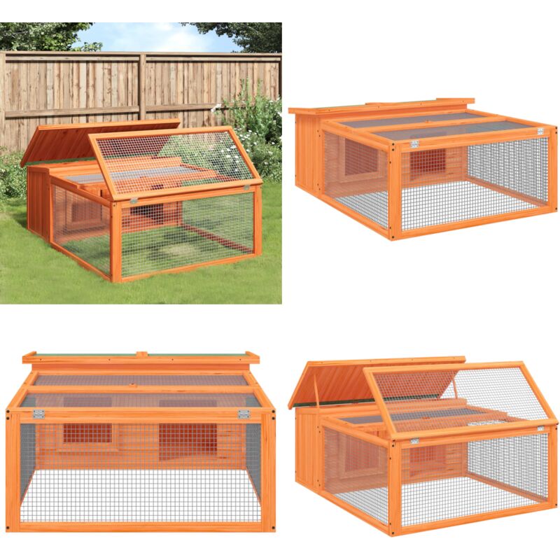 Kaninchenstall Braun 117,5x97x47,5 cm Massivholz Kiefer - Kaninchenstall - Kaninchengestell - Kleintiere Unterkunft - Tierheim - Holzhaus - Home &