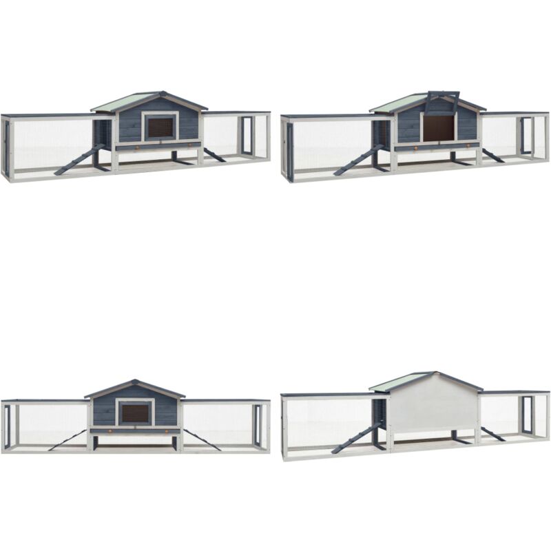 Kaninchenstall Grau 310x70x87 cm Kiefer & Tanne Massivholz - Holzhaus - Kaninchengestell - Kaninchengehege - Tierheim - Kleintiere - Home & Living