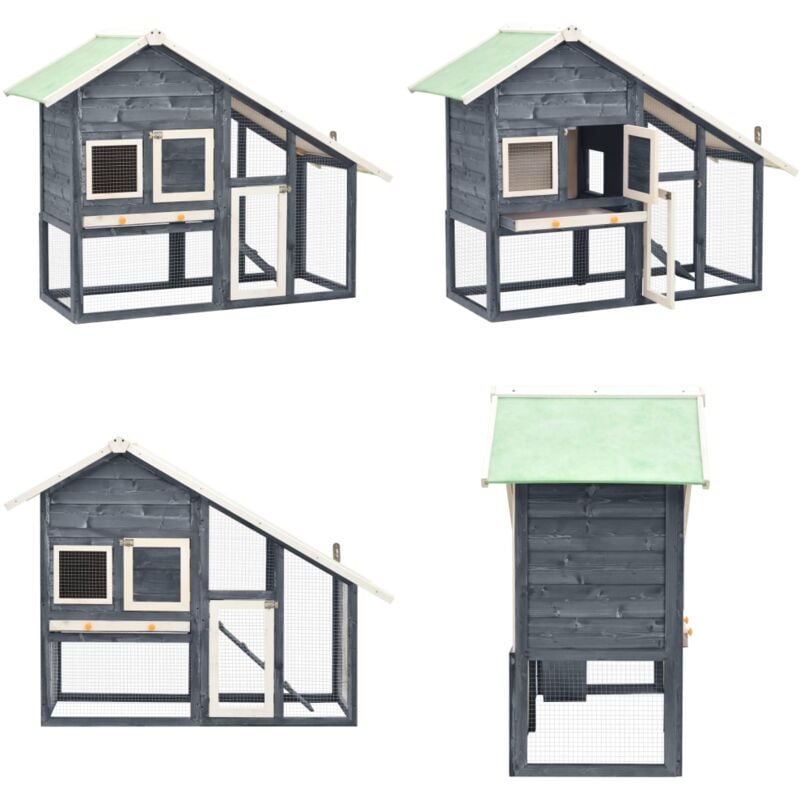 Vidaxl - Kaninchenstall Grau und Weiß 140x63x120 cm Tanne Massivholz - Holzhaus - Kaninchendrache - Kaninchengehege - Kaninchenstall - Tierheim