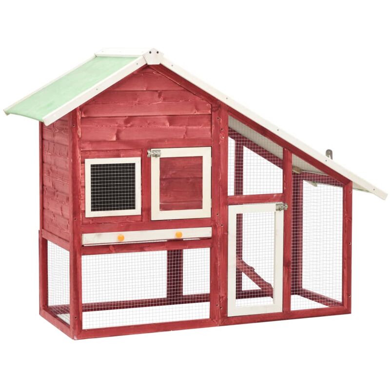 Kaninchenstall Rot und Weiß 140x63x120 cm Tanne Massivholz - Vidaxl
