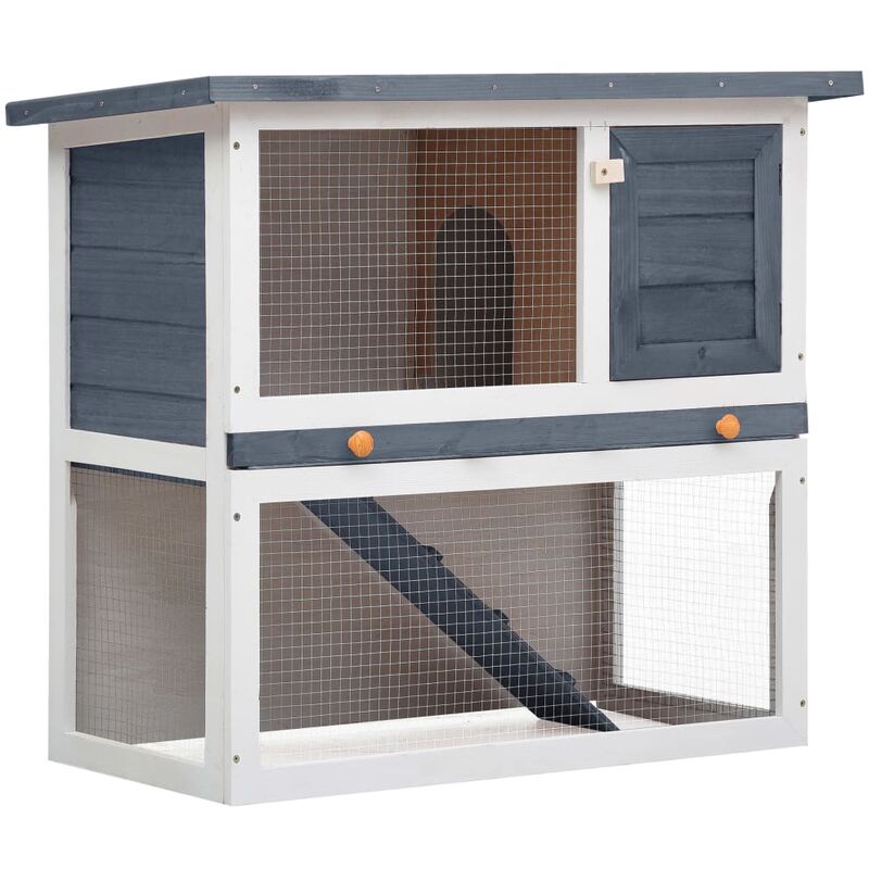 Kaninchenstall 1 Tür Grau Holz - Vidaxl