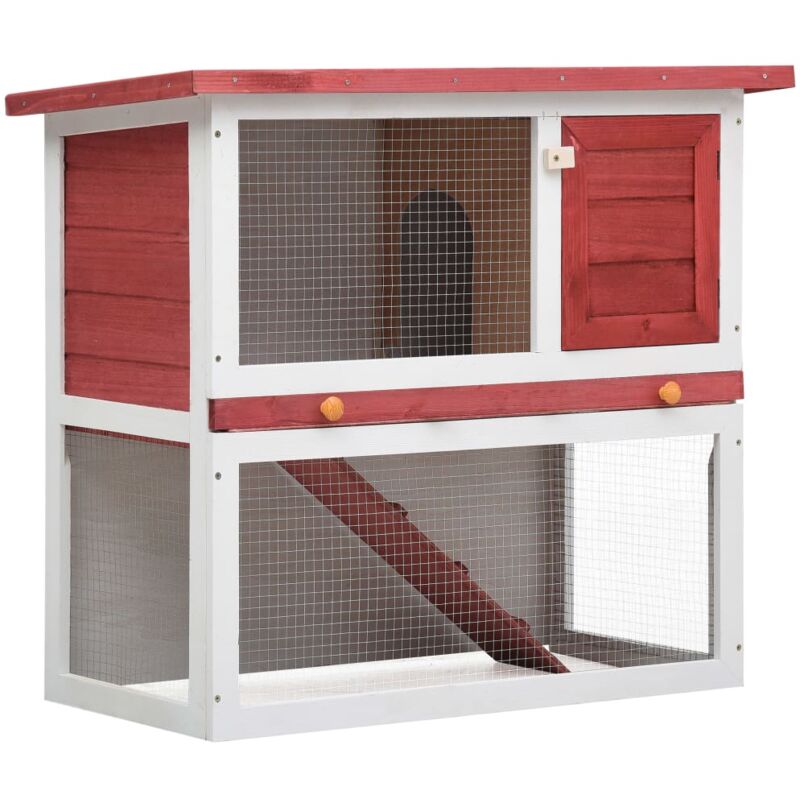 Kaninchenstall 1 Tür Rot Holz Vidaxl