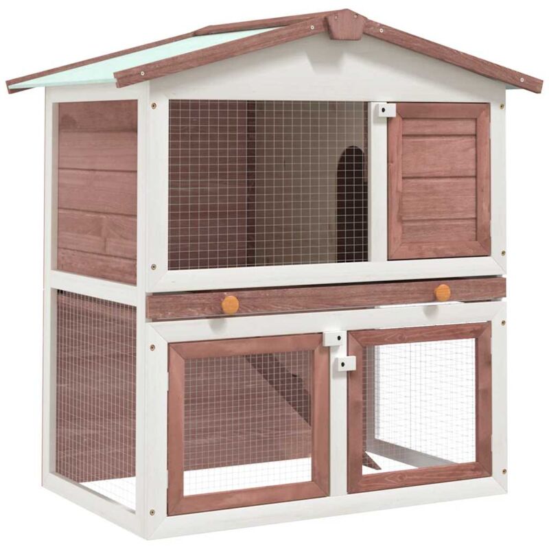 Kaninchenstall 3 Türen Braun Holz - Vidaxl