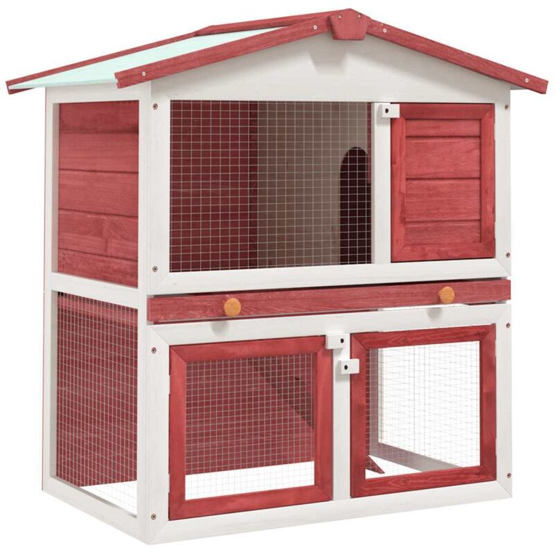 Kaninchenstall 3 Türen Rot Holz - Vidaxl