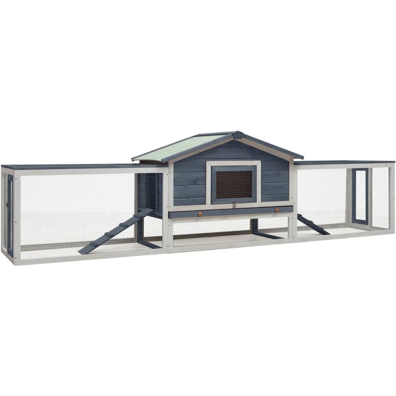 Kaninchenstall Grau 310x70x87 cm Kiefer & Tanne Massivholz - Vidaxl