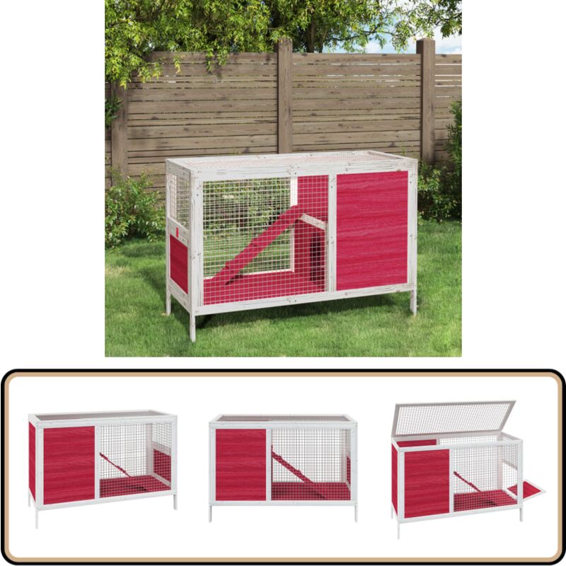 Kaninchenstall Rot 103x44x69,5 cm Massivholz Kiefer - Kaninchenstall - Kaninchengehege - Holzhaus Für Kaninchen - Kleintiere Unterkunft