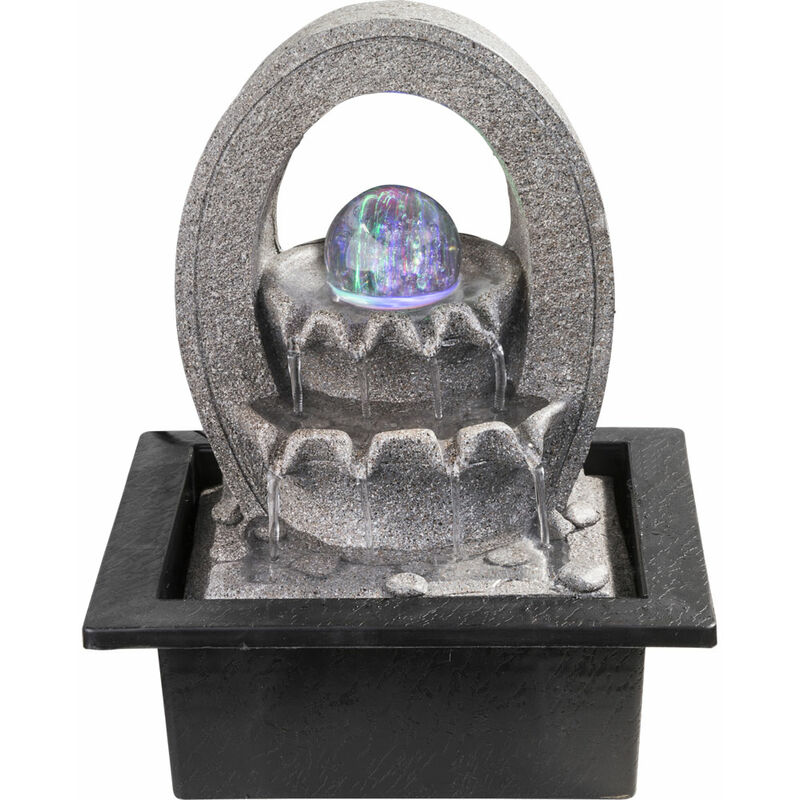 Kaskadenbrunnen Kugel Wasserspiel Farbwechsler Tischbrunnen Dekobrunnen, grau, inkl. Pumpe, 4x rgb led, LxBxH 21x17,5x25,5 cm