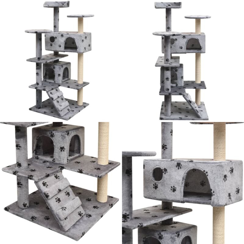 Vidaxl - Katzen-Kratzbaum 125 cm Pfoten-Aufdruck Grau - Katzen Kratzbaum - Katzenmöbel - Plüschkatze - Kratzbaum Grau - Katzenhaus - Home & Living