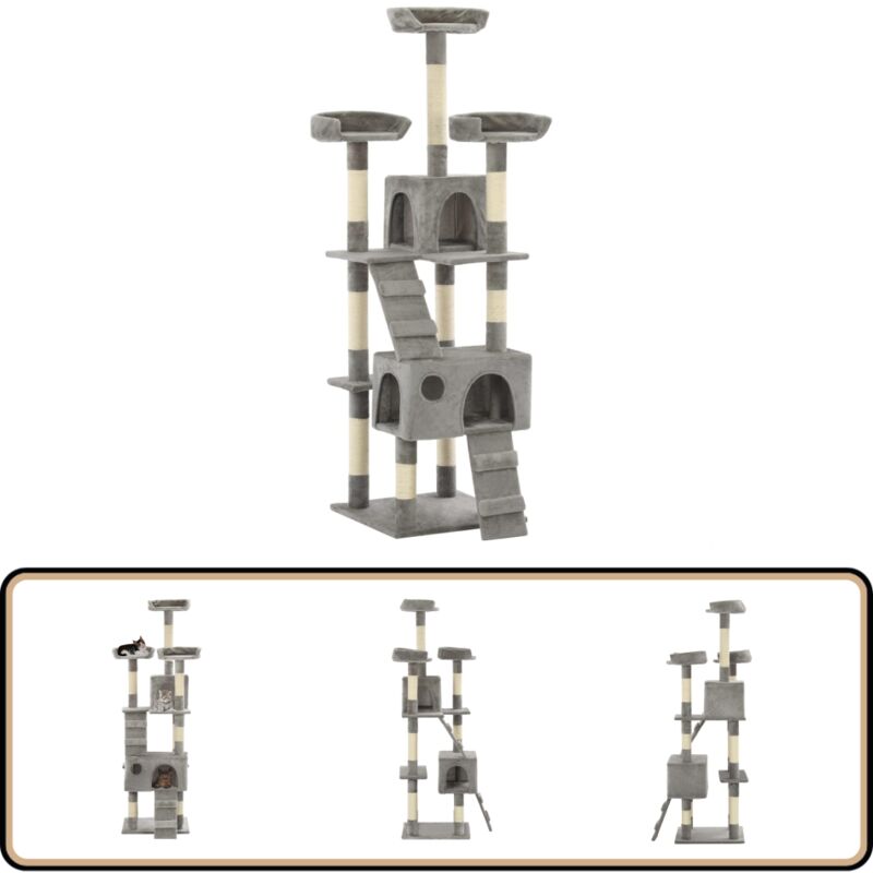 Vidaxl - Katzen-Kratzbaum mit Sisal-Kratzsäulen 170 cm Grau - Katzen Kratzbaum - Katzenmöbel - Sisalkratzbaum - Mehrstöckiger Katzenbaum