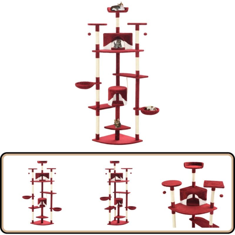 Vidaxl - Katzen-Kratzbaum mit Sisal-Kratzsäulen 203 cm Rot und Weiß - Katzen Kratzbaum - Katzenmöbel - Sisalkratze - Mehrstöckiger Katzenbaum