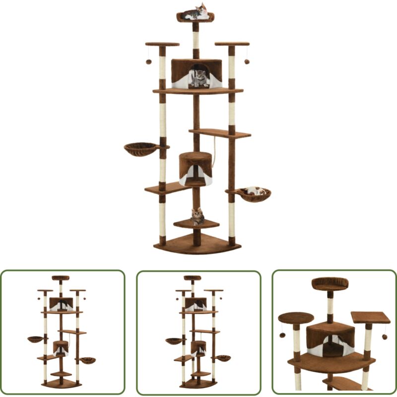 Abcrital - The Living Store Katzen-Kratzbaum mit Sisal-Kratzsäulen 203 cm Braun und Weiß - Katzen Kratzbaum - Katzenmöbel - Sisalkratze