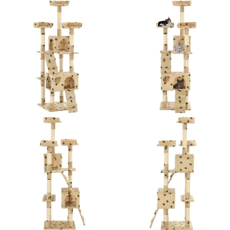 Vidaxl - Katzen-Kratzbaum mit Sisal-Säulen 170 cm Beige Pfoten-Aufdruck - Katzen Kratzbaum - Katzenmöbel - Sisalsäule - Katzenhaus - Mehrstöckiger