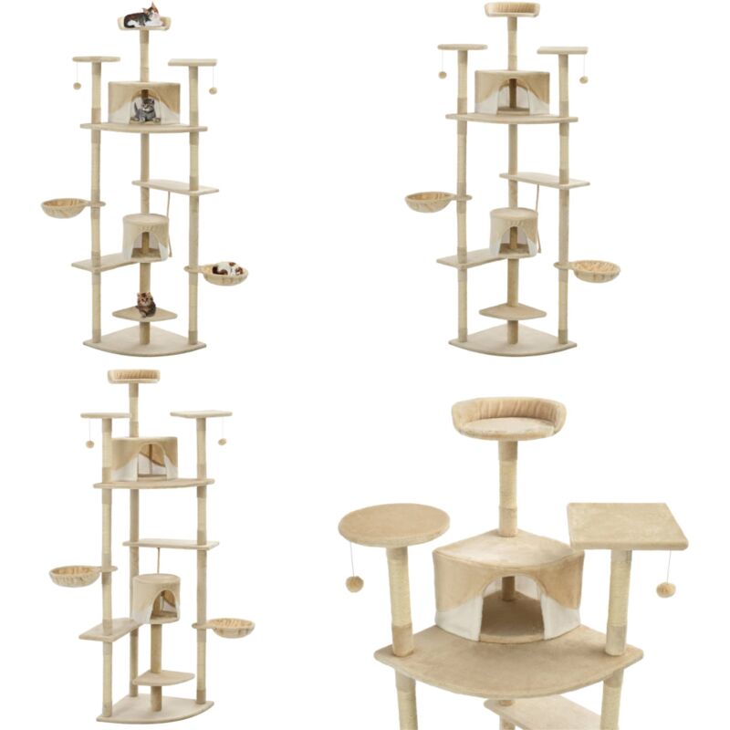 Katzen-Kratzbaum Sisal 203 cm Beige und Weiß - Katzen Kratzbaum - Katzenmöbel - Sisalkratzbaum - Mehrstöckiger Katzenbaum - Katzenspielplatz - Home &
