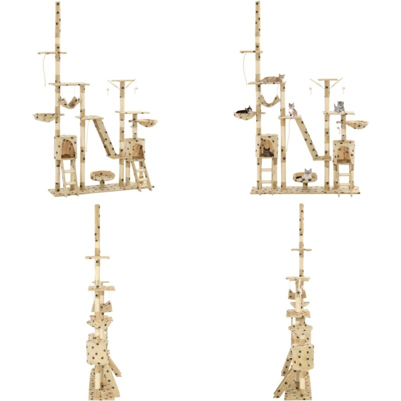 Vidaxl - Katzen-Kratzbaum Sisal 230 - 250 cm Pfoten-Aufdruck Beige - Katzen Kratzbaum - Katzenmöbel - Katzenspielzeug - Mehrgeschossiger Kratzbaum