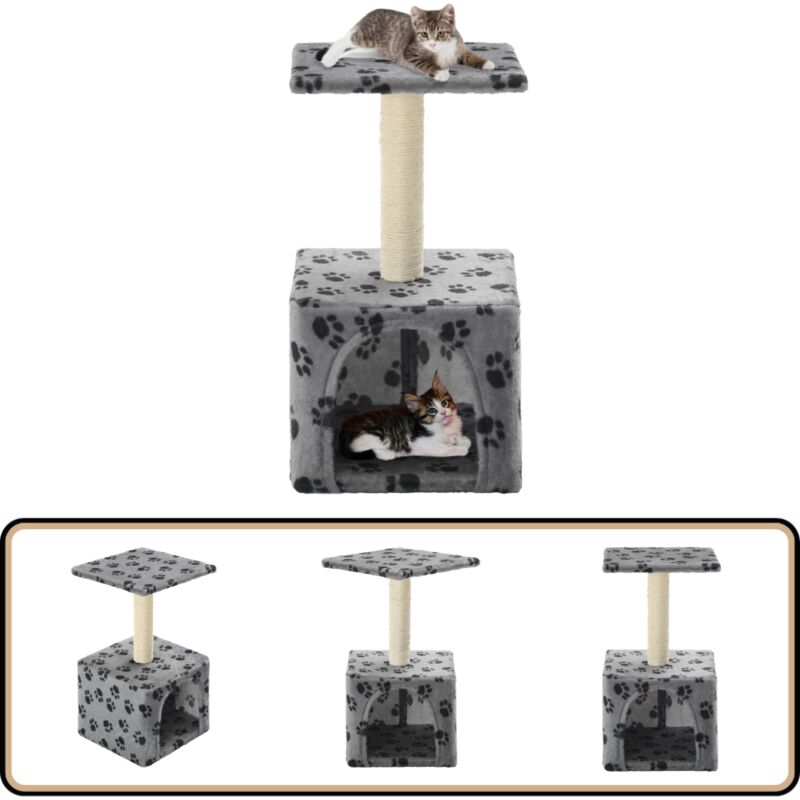 Vidaxl - Katzen-Kratzbaum Sisal 55 cm Grau Pfoten-Aufdruck - Katzen Kratzbaum - Sisal Kratzbaum - Katzenmöbel - Katzenhaus - Spielplatz Katze