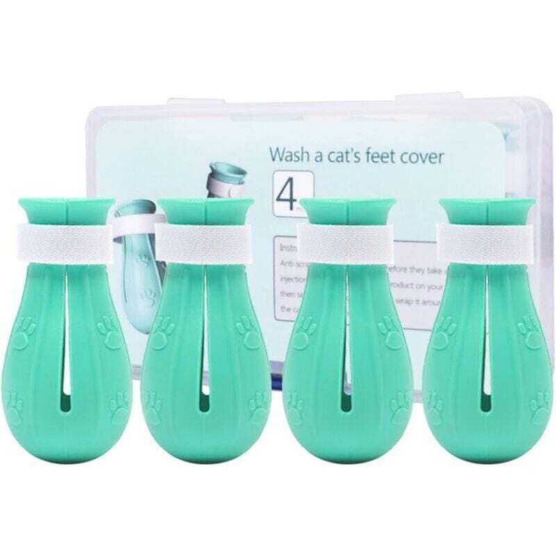 Katzen-Silikonstiefel, Katzenschuh, kratzfeste Katzenfußstiefel, 4 Stück, für Hunde oder Katzen, um Kratzer zu vermeiden, Hellgrün