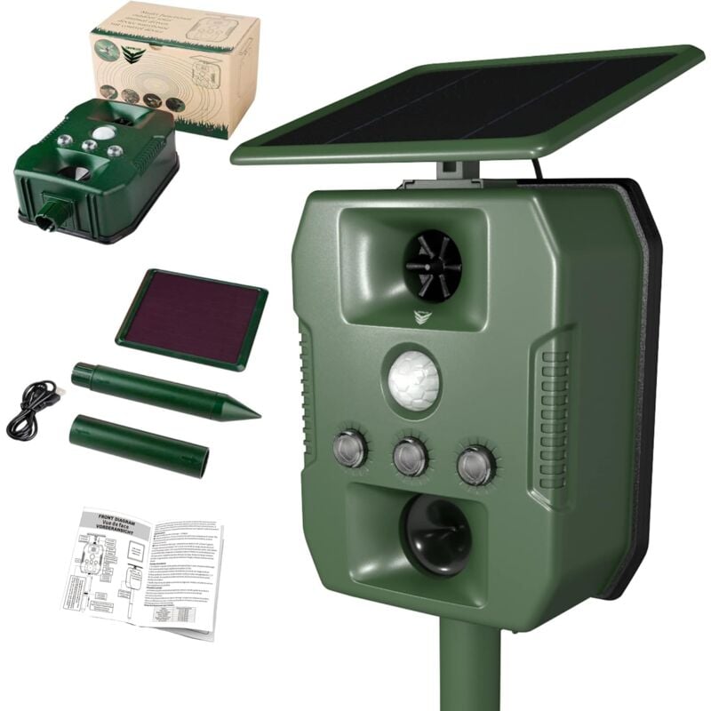 Katzenabwehr für draußen, Ultraschall-Katzenabwehr, Solar, Ultraschall, Anti-Katzen-Hund, USB-Solaraufladung, Garten-Katzen-Hundeabwehr für Katzen,