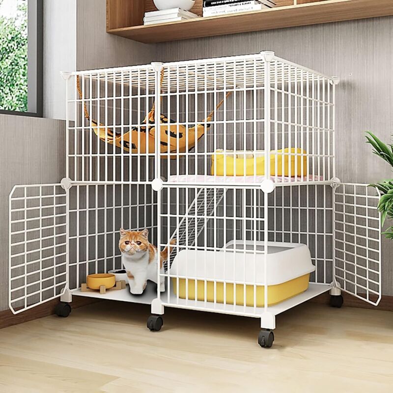 Katzenkäfig für den Innenbereich, großer Katzenkäfig, DIY-Laufstall für Kleintiere, Katzenkäfige mit Universalrad, toller Ort für Bewegung, ideal für