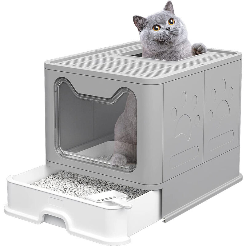 Haloyo - katzenklo mit Deckel katzentoilette Faltbarer Geschlossener Mülleimer mit Abdeckung, Schublade und Streuschaufel 41×51×38cm